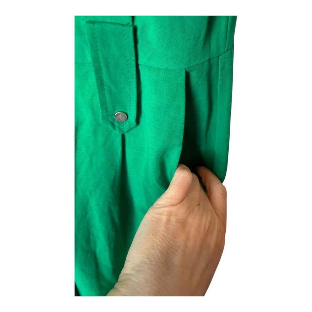 MNG Jumpsuit Women Small Green Linen Blend Collared‎ Wide Leg Jumpsuit Utility - Picture 7 of 14